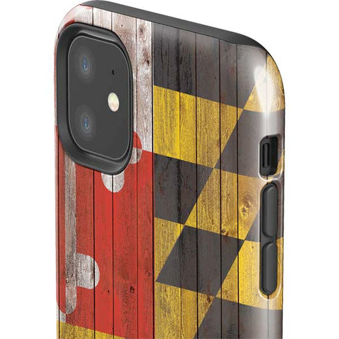 Maryland Flag Dark Wood iPhone 11 Impact Case