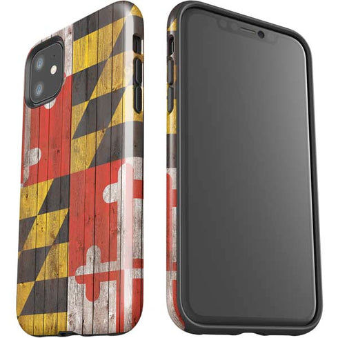 Maryland Flag Dark Wood iPhone 11 Impact Case