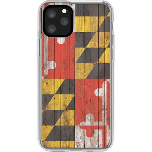 Maryland Flag Dark Wood iPhone 11 Pro Clear Case
