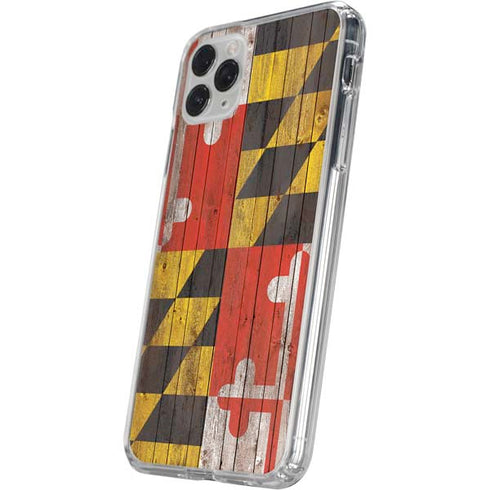 Maryland Flag Dark Wood iPhone 11 Pro Clear Case