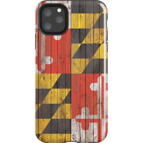 Maryland Flag Dark Wood iPhone 11 Pro Max Impact Case