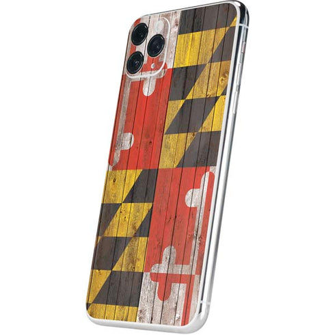 Maryland Flag Dark Wood iPhone 11 Pro Max Skin