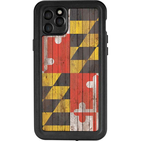Maryland Flag Dark Wood iPhone 11 Pro Max Waterproof Case