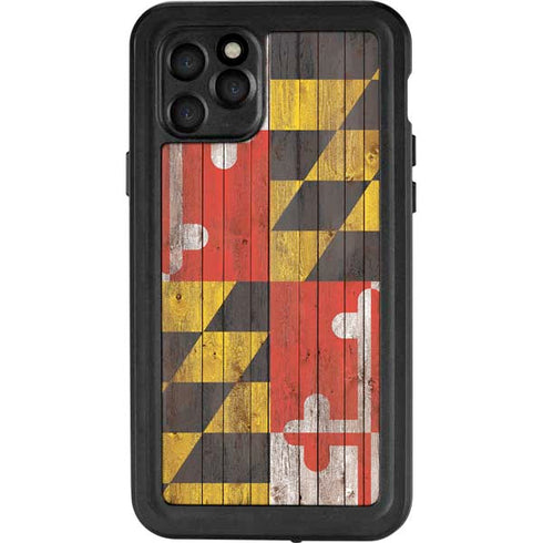 Maryland Flag Dark Wood iPhone 11 Pro Waterproof Case