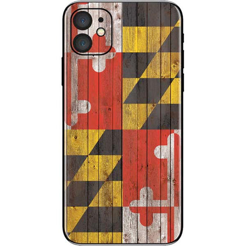 Maryland Flag Dark Wood iPhone 11 Skin