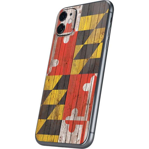 Maryland Flag Dark Wood iPhone 11 Skin