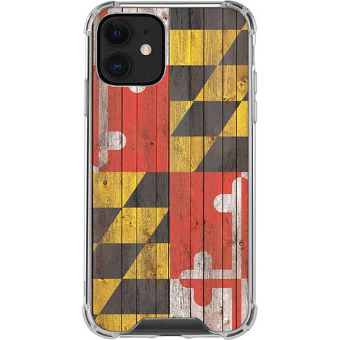 Maryland Flag Dark Wood iPhone 12 Clear Case