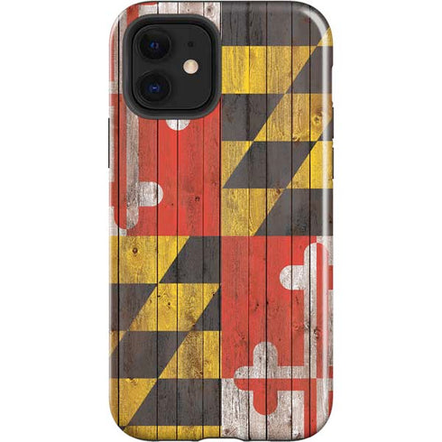 Maryland Flag Dark Wood iPhone 12 Impact Case