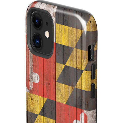Maryland Flag Dark Wood iPhone 12 Impact Case