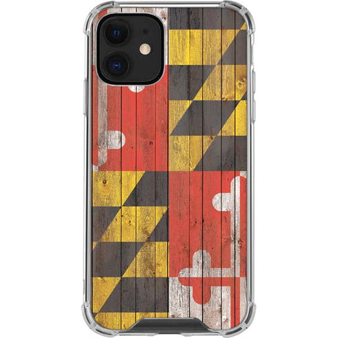 Maryland Flag Dark Wood iPhone 12 Mini Clear Case