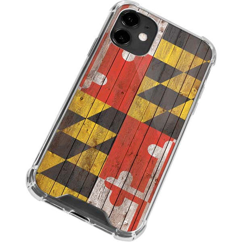 Maryland Flag Dark Wood iPhone 12 Mini Clear Case