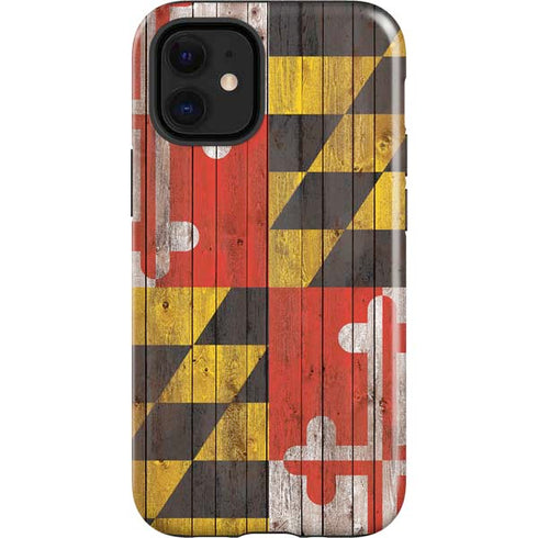Maryland Flag Dark Wood iPhone 12 Mini Impact Case
