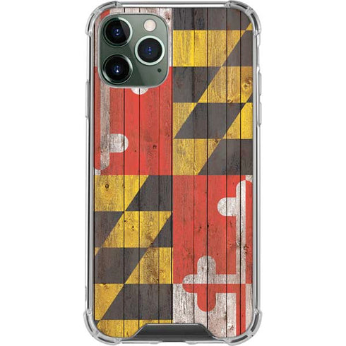 Maryland Flag Dark Wood iPhone 12 Pro Clear Case