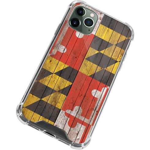 Maryland Flag Dark Wood iPhone 12 Pro Clear Case