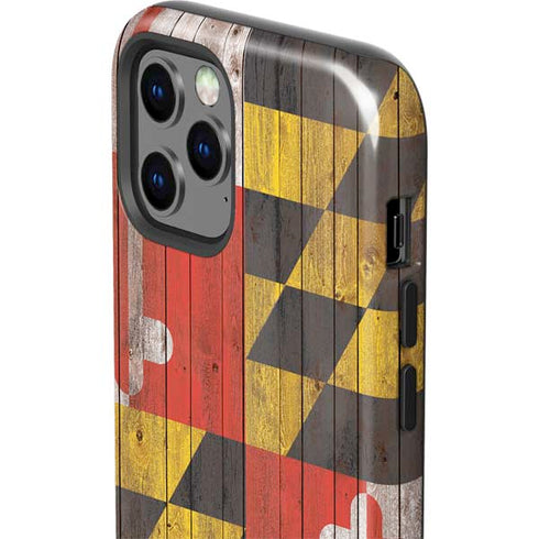 Maryland Flag Dark Wood iPhone 12 Pro Impact Case