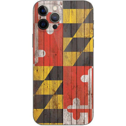 Maryland Flag Dark Wood iPhone 12 Pro Skin