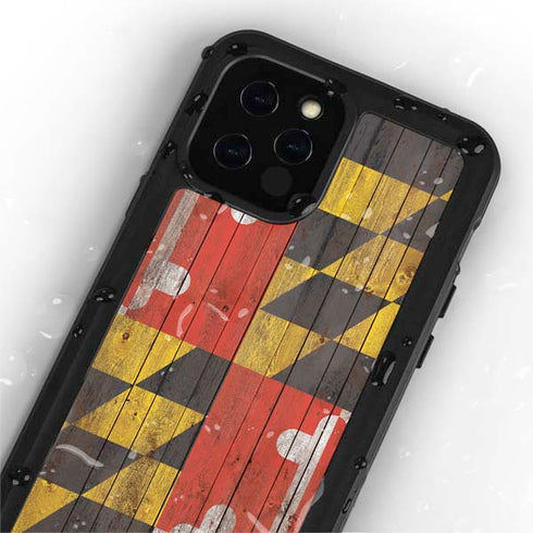 Maryland Flag Dark Wood iPhone 12 Pro Waterproof Case