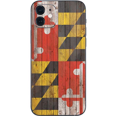 Maryland Flag Dark Wood iPhone 12 Skin