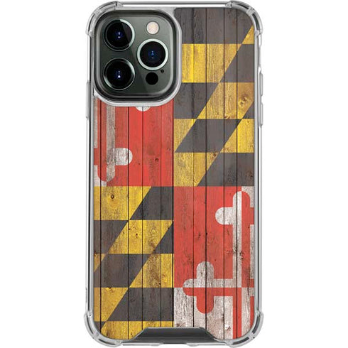 Maryland Flag Dark Wood iPhone 13 Pro Max Clear Case