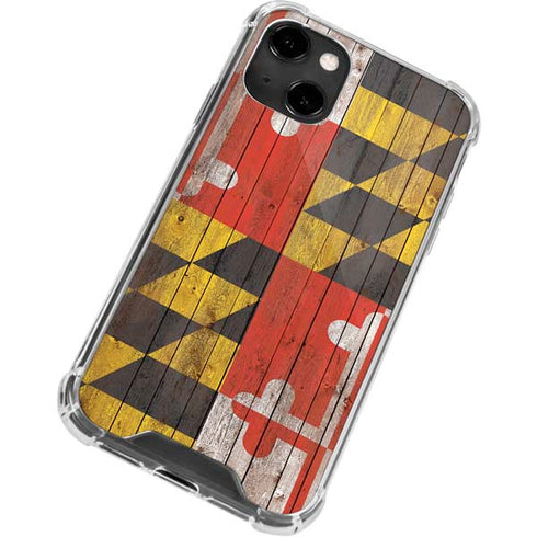 Maryland Flag Dark Wood iPhone 14 Clear Case
