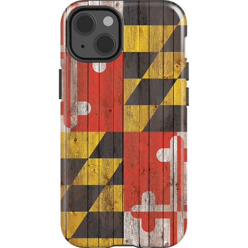 Maryland Flag Dark Wood iPhone 15 Impact Case