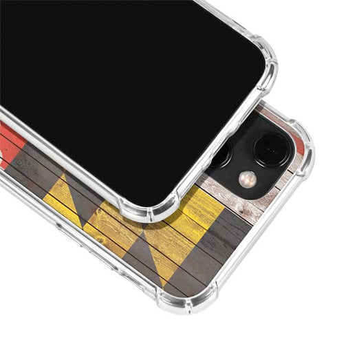 Maryland Flag Dark Wood iPhone 15 Plus Clear Case