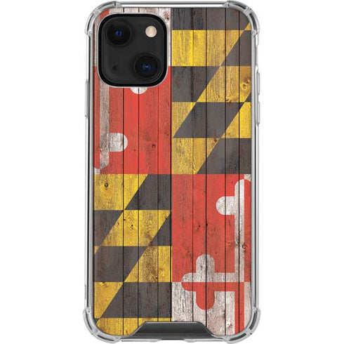 Maryland Flag Dark Wood iPhone 15 Plus Clear Case