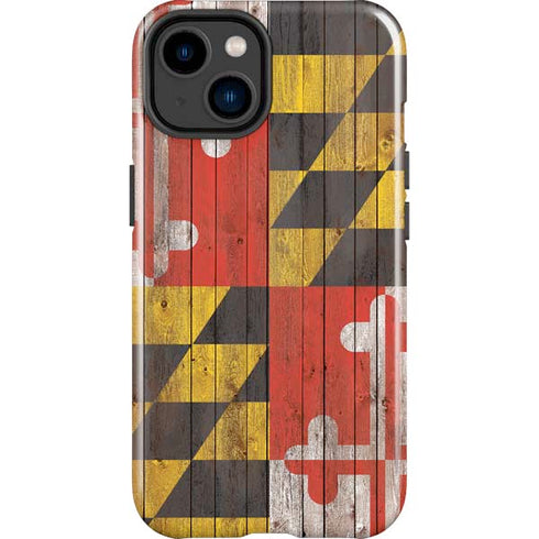 Maryland Flag Dark Wood iPhone 15 Plus Impact Case