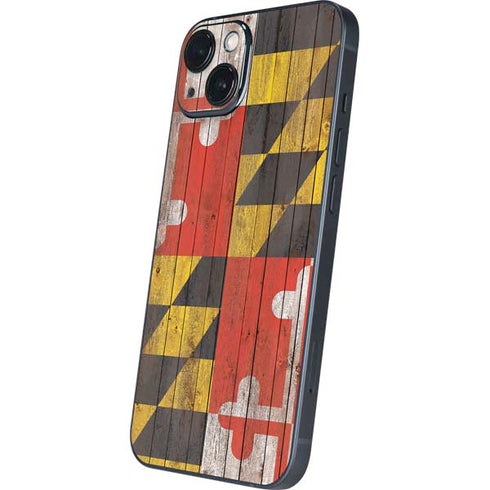 Maryland Flag Dark Wood iPhone 15 Plus Skin