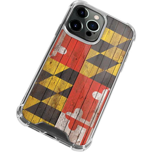 Maryland Flag Dark Wood iPhone 15 Pro Clear Case