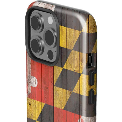 Maryland Flag Dark Wood iPhone 14 Pro Impact Case