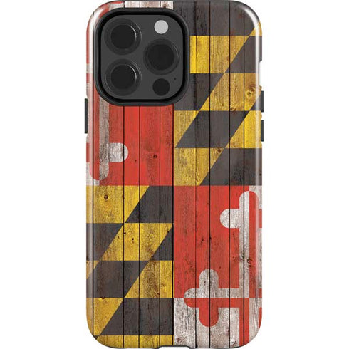 Maryland Flag Dark Wood iPhone 15 Pro Impact Case