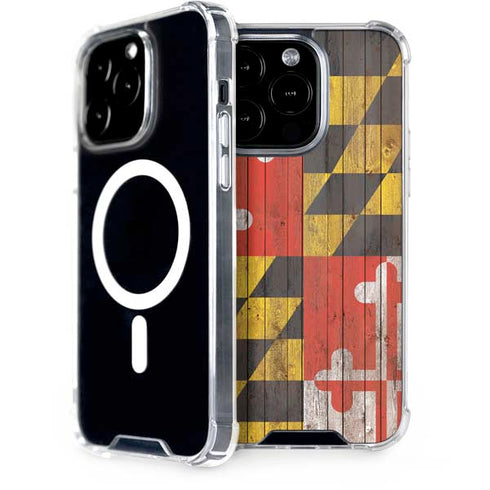 Maryland Flag Dark Wood iPhone 15 Pro MagSafe Case