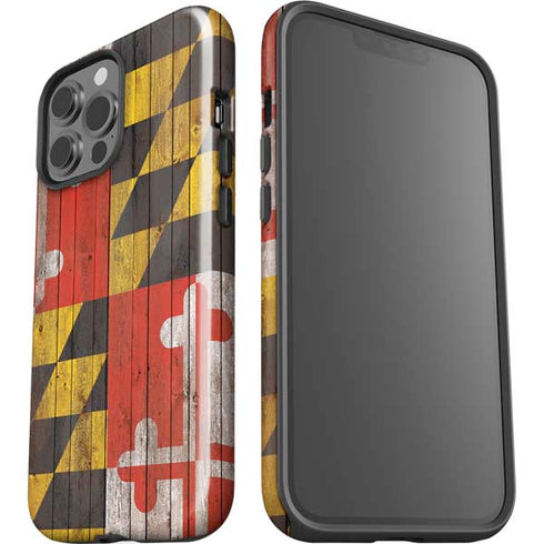 Maryland Flag Dark Wood iPhone 15 Pro Max Impact Case