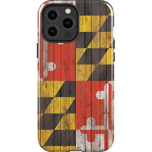 Maryland Flag Dark Wood iPhone 15 Pro Max Impact Case