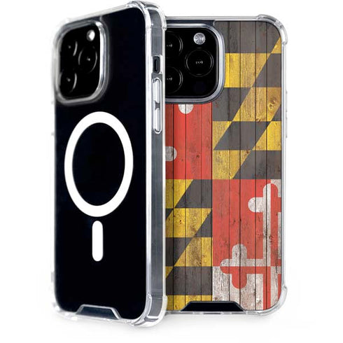 Maryland Flag Dark Wood iPhone 14 Pro Max MagSafe Case