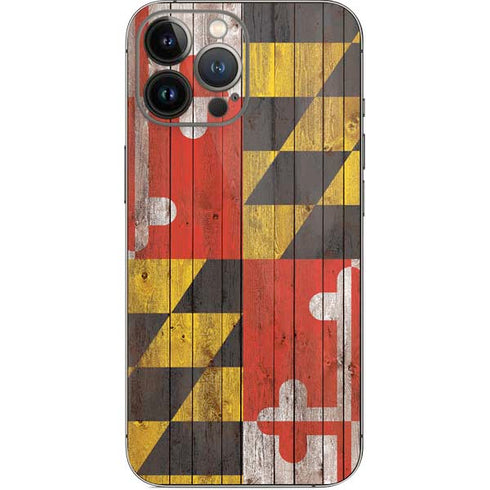 Maryland Flag Dark Wood iPhone 14 Pro Max Skin