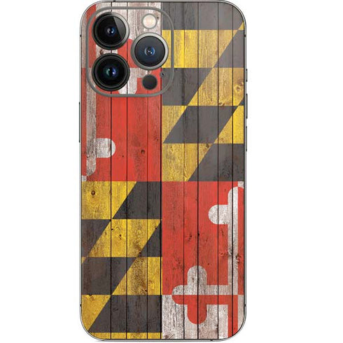 Maryland Flag Dark Wood iPhone 14 Pro Skin