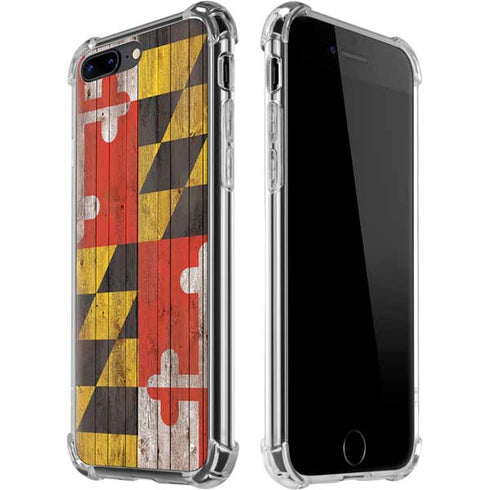 Maryland Flag Dark Wood iPhone 7/8 Plus Clear Case