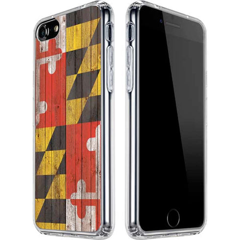 Maryland Flag Dark Wood iPhone SE (2nd & 3rd Gen) Clear Case