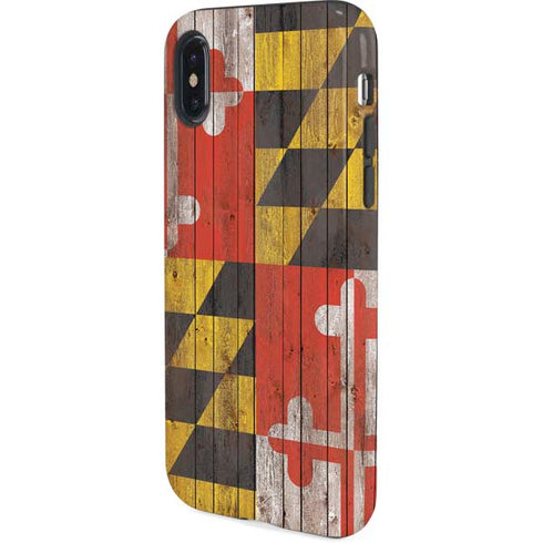 Maryland Flag Dark Wood iPhone X Pro Case