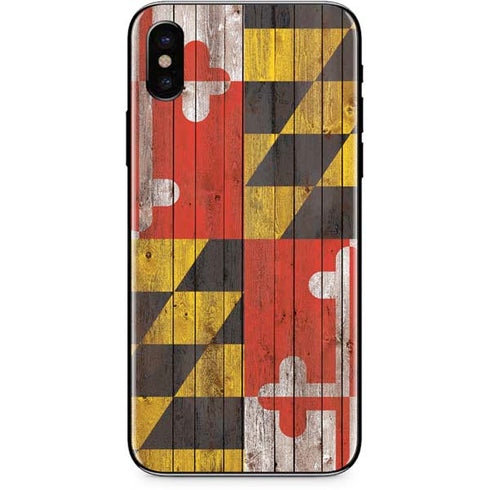 Maryland Flag Dark Wood iPhone X Skin