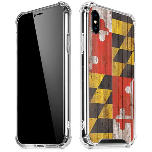 Maryland Flag Dark Wood iPhone XS Max Clear Case
