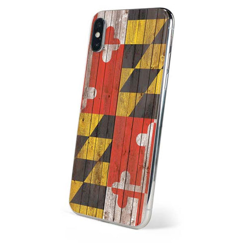 Maryland Flag Dark Wood iPhone XS Skin