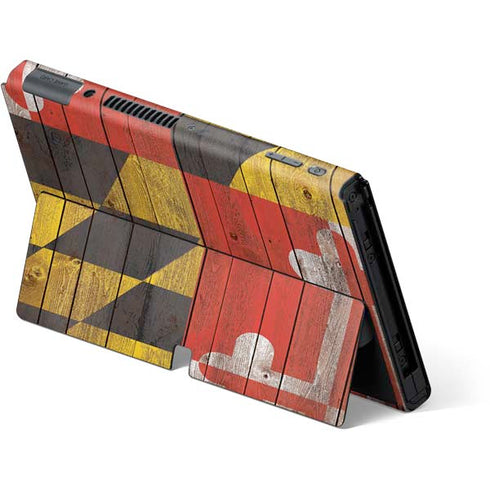 Maryland Flag Dark Wood Nintendo Switch OLED (2021) Skin