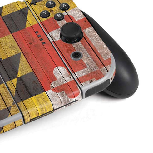 Maryland Flag Dark Wood Nintendo Switch OLED (2021) Skin