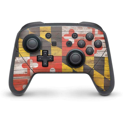 Maryland Flag Dark Wood Nintendo Switch Pro Controller Skin