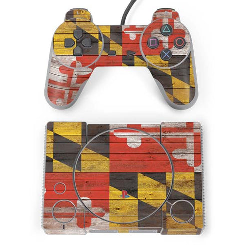 Maryland Flag Dark Wood PlayStation Classic Bundle Skin