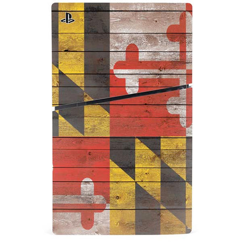 Maryland Flag Dark Wood PS5 Slim Disk Console Skin