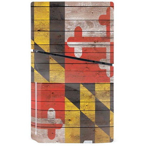 Maryland Flag Dark Wood PS5 Slim Disk Console Skin
